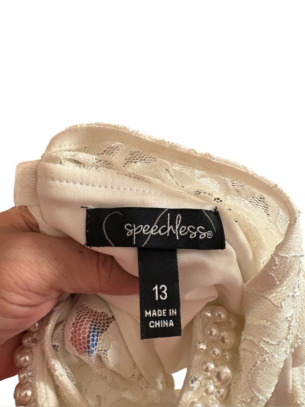 Speechless Ivory Lace Pearl-Embellished Crop Top - Picture 4 of 6